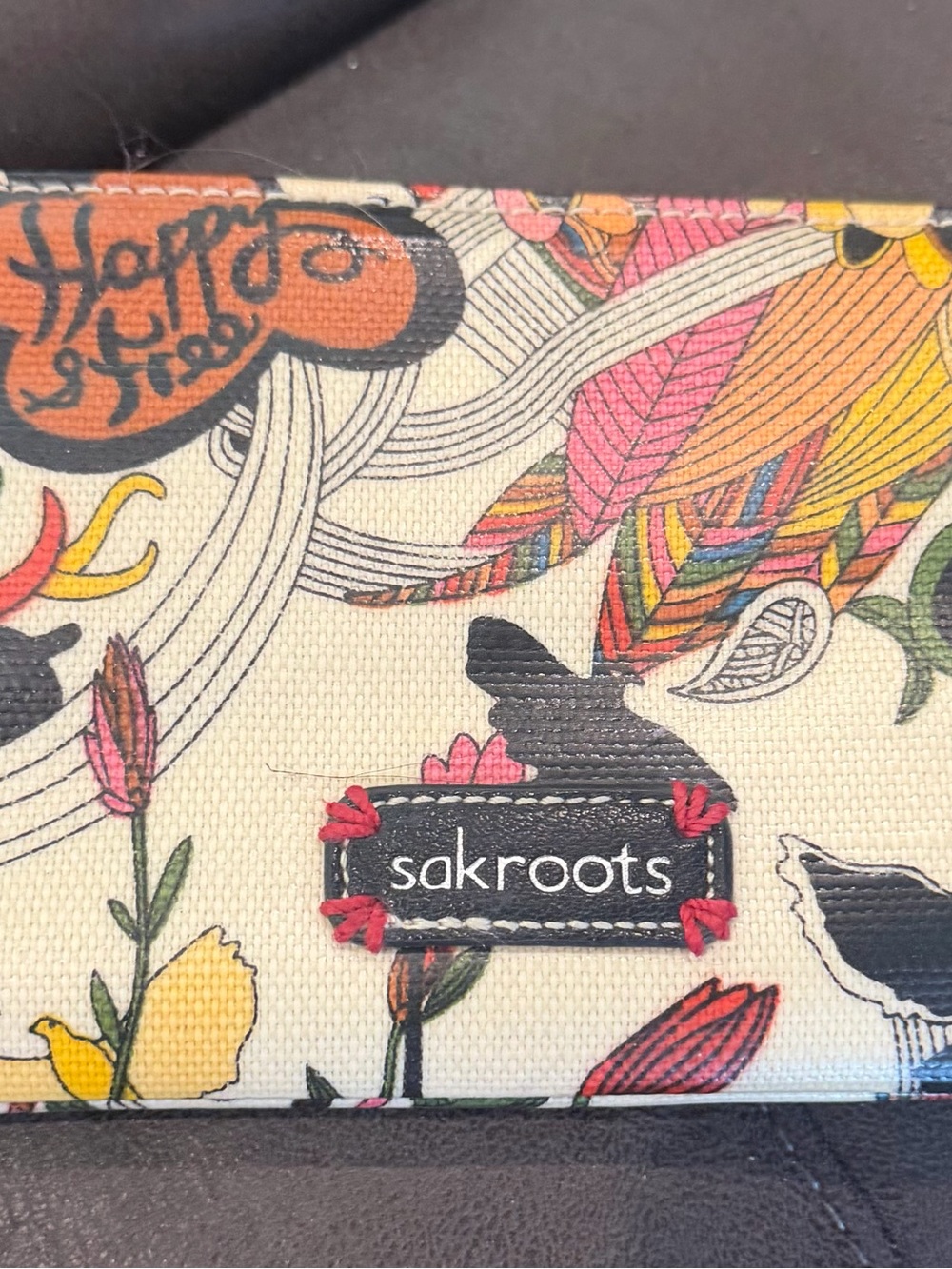 Sakroots Cream Canvas Wallet with Multicolor Floral Peace Motif